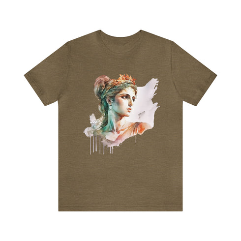 Greecian Goddess in Watercolor - Short Sleeve Tee Heather Olive